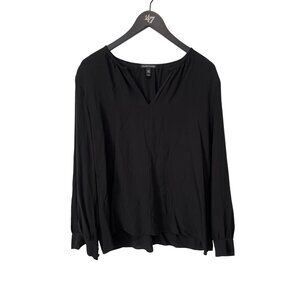 Eileen Fisher Silk Blouse Size Medium V Neck Long Sleeve Black Career Officewear